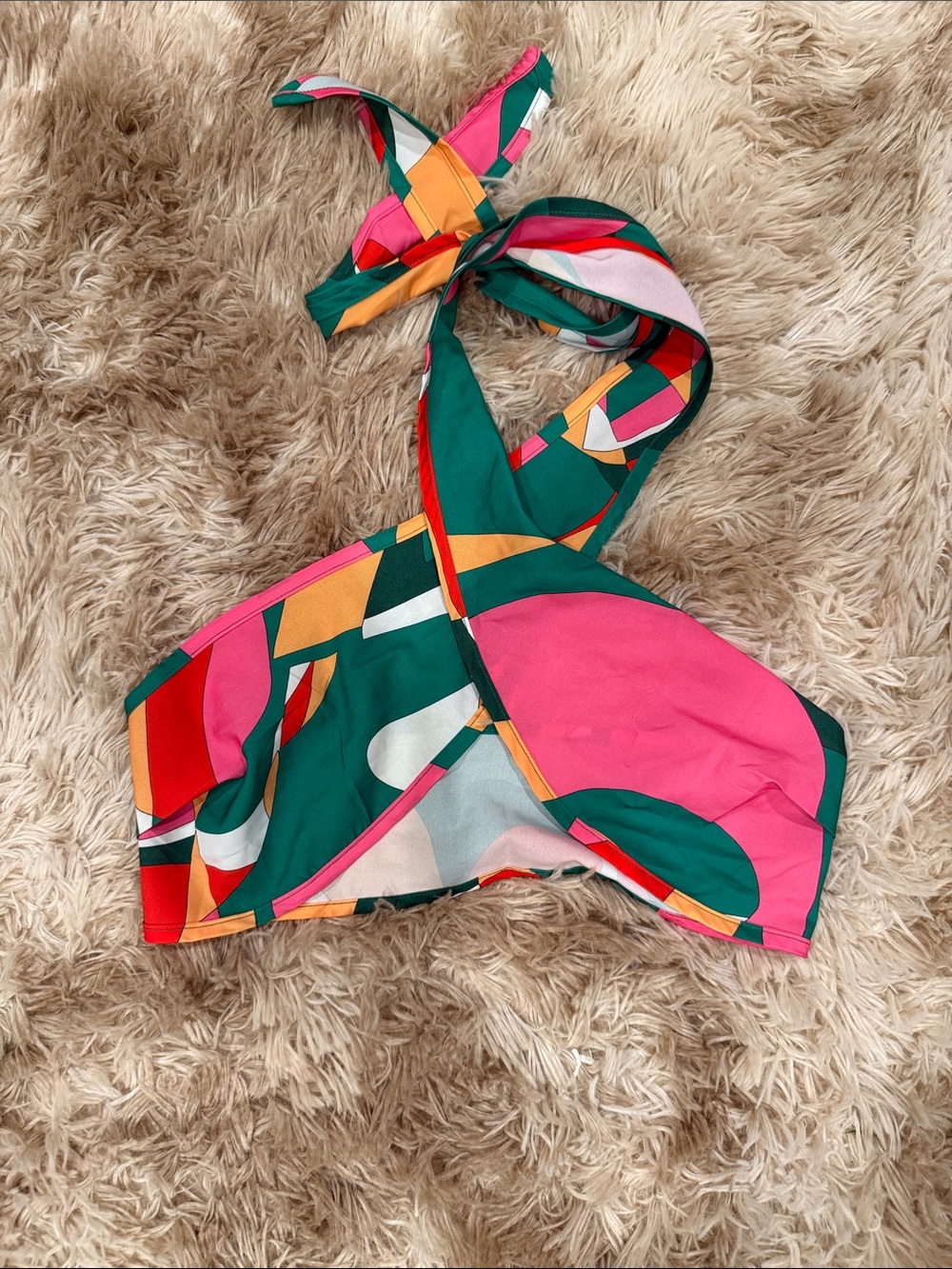 SHEIN Multicolor Halter Crop Top in Green, Pink & Yellow